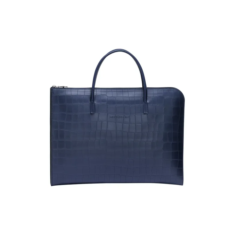 LONGCHAMP Croco Block Large Cow Leather Portable Briefcases Small Size Men's Blue-0