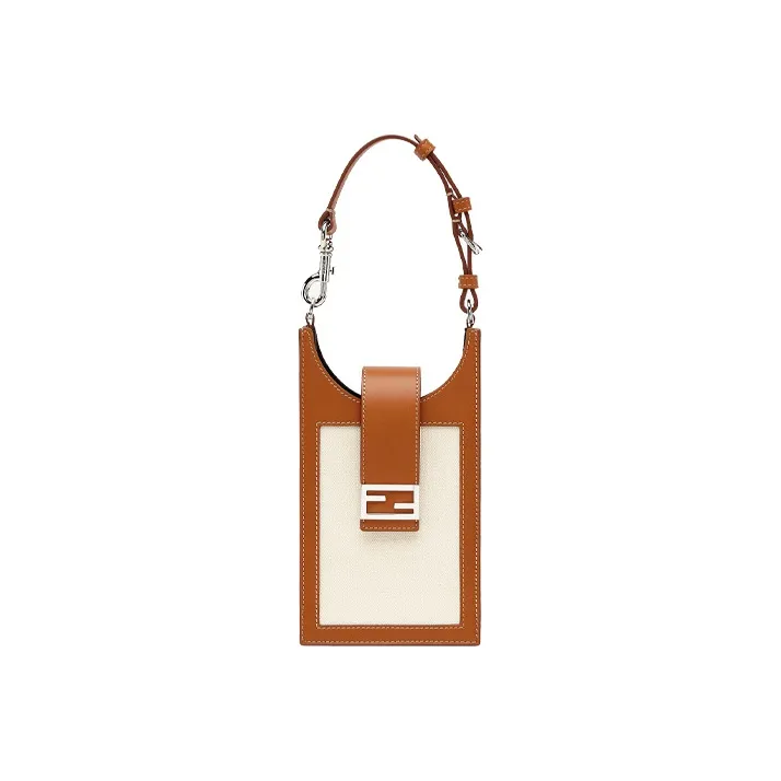 FENDI Baguette Canvas With Leather Baguette Bag Shoulder Bag Crossbody Bag Handbag Cell Phone Pouch Unisex Brown/White-0