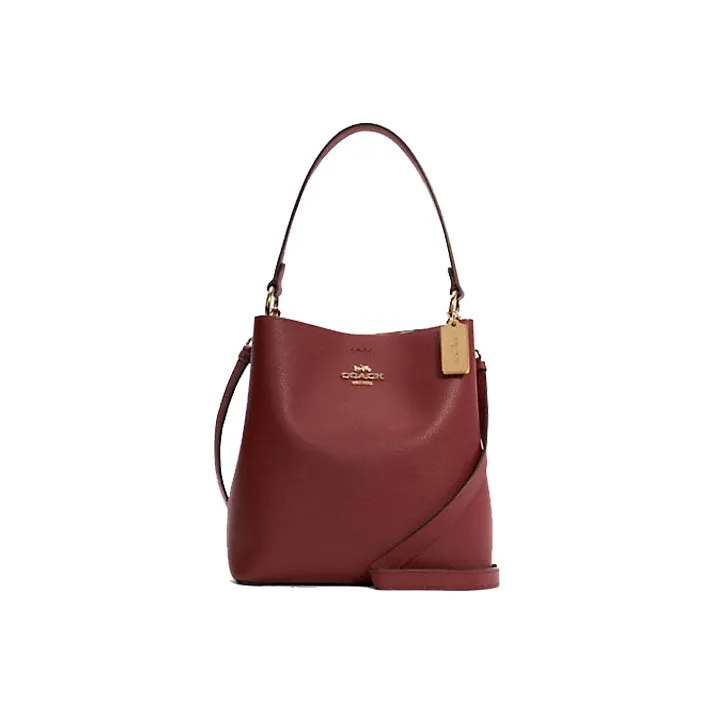 COACH Town Leather Bucket Bag, Portable Crossbody Bag, Shoulder Bag Tubas Women's Burgundy-0