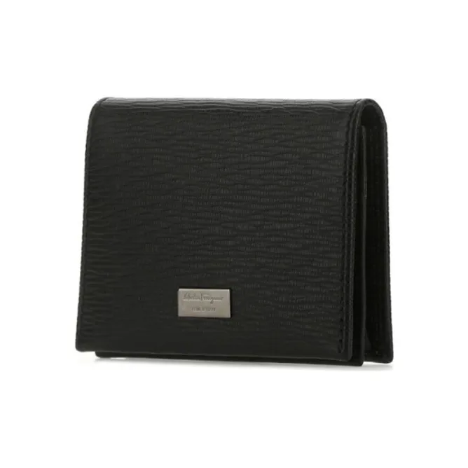 FERRAGAMO Leather Card Clip Wallets Men's Black-1