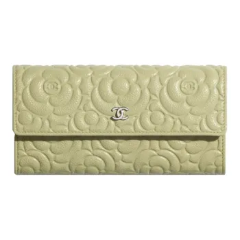 CHANEL Calfskin Wallet Women's Light Green