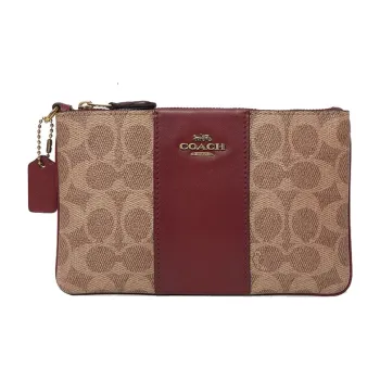 COACH Wristlet Canvas With Leather Clutch Small Size Women's Dark Red Color Scheme