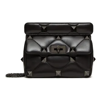 Valentino Roman Stud Sheepskin Handbag Crossbody Bag Shoulder Bag Medium Size Women's Black