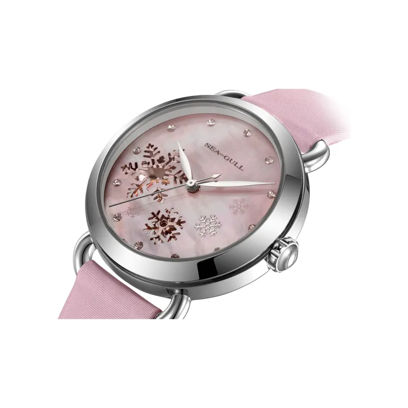 Sea Gull Hollow Series Automatic Mechanical Movement Spun Silk Strap Watch Women's Watch Pink Watch Dial 813.65.6029LK-1