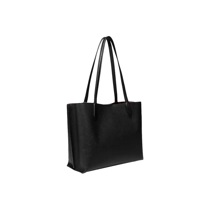 COACH Willow Solid Color Leather Tote Bag, Handbag, Shoulder Bag Tubas Women's Black-1