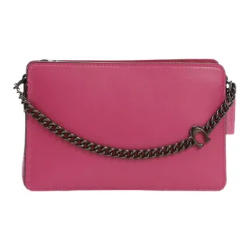 COACH Signature Chain Hobo Leather Shoulder Bag Crossbody Bag Medium Size Women's Fuchsia