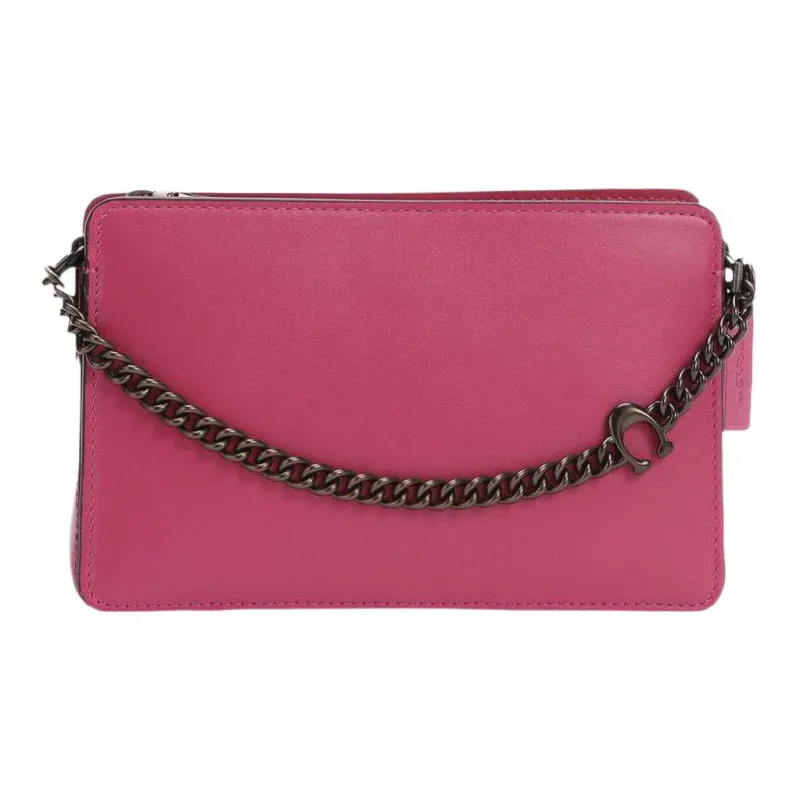 COACH Leather Shoulder Bag, Crossbody Bag Medium Size Women's Fuchsia-0