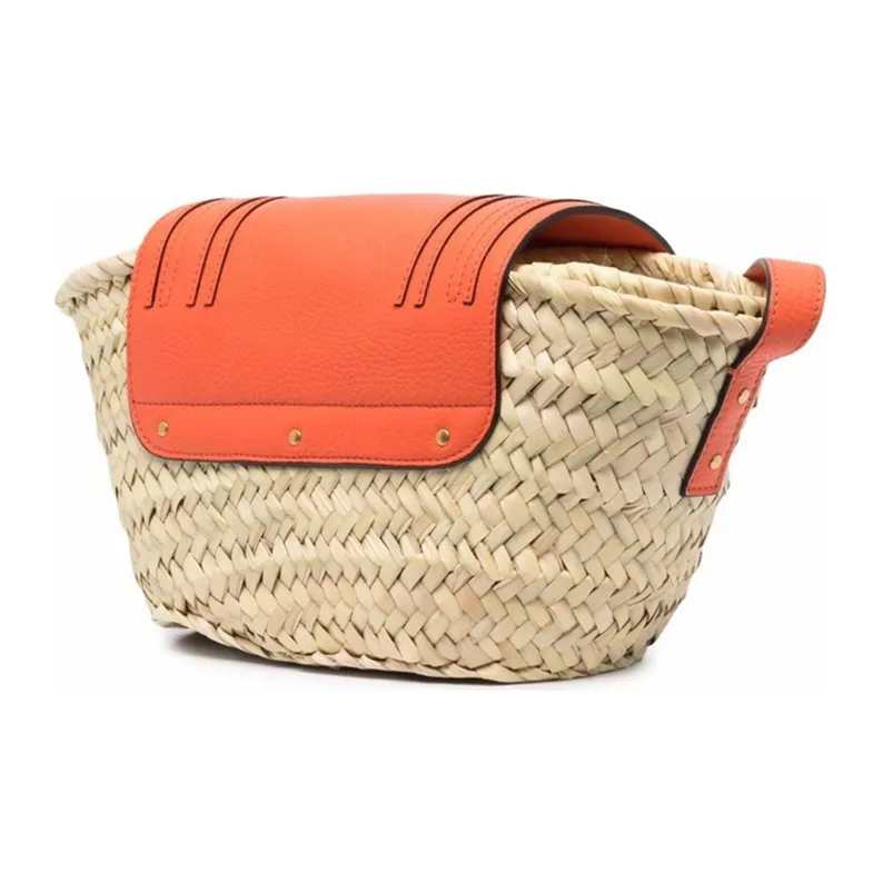 Chloe Marcie Raffia With Calfskin Basket Bag Shoulder Bag Crossbody Bag Regular Women's Beige & Orange-1