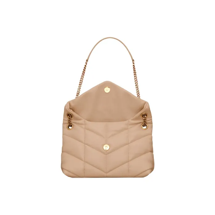 SAINT LAURENT PUFFER Sheepskin Cloud Bag Pillow Bag Handbag Shoulder Bag Crossbody Bag Small Size Women's Dark Beige-2