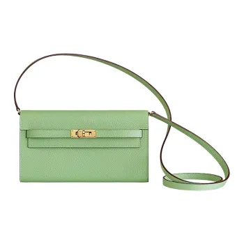 HERMES Kelly To Go Leather Wallets Shoulder Bag Crossbody Bag Women's Gecko Green/Mist Blue