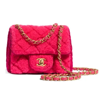 CHANEL Sheepskin Tweed And Gold Metal Sheepskin Flap Bag, Shoulder Bag Small Size Women's