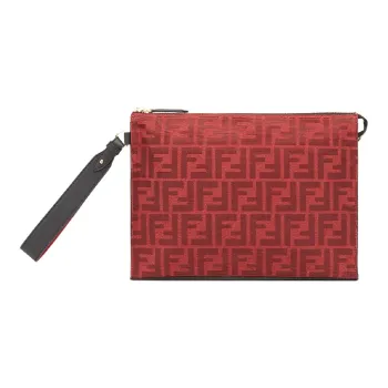 FENDI Jacquard Fabric Material Clutch Unisex Red
