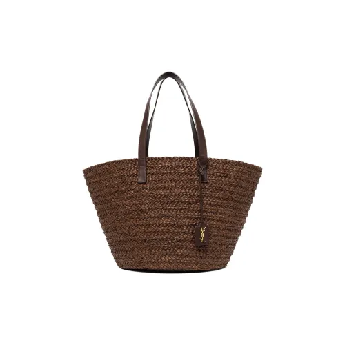 SAINT LAURENT Raffia Woven Shoulder Bag Tote Women's Brown