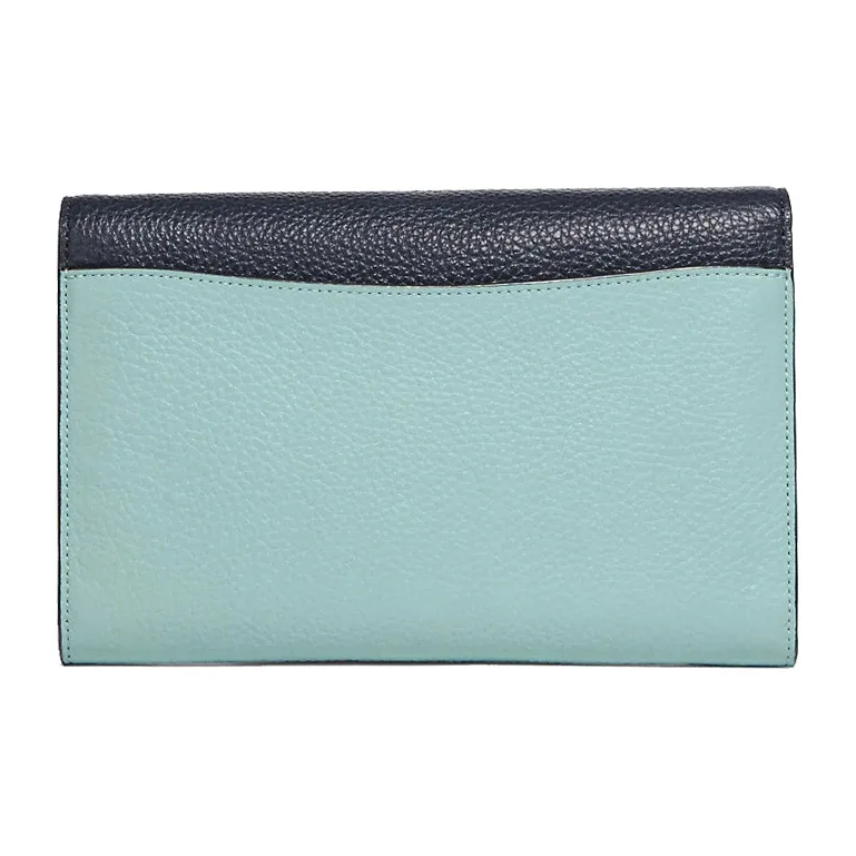 COACH Pebbled Leather Envelope Bag, Shoulder Bag, Crossbody Bag Medium Size Women's Black & Mint Green-1