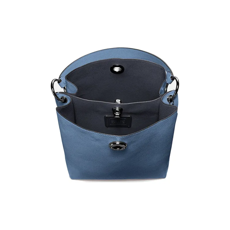 COACH Charlie Leather Bucket Bags Shoulder Bag Crossbody Bag Handbag Medium Size Women's Gray Blue-3