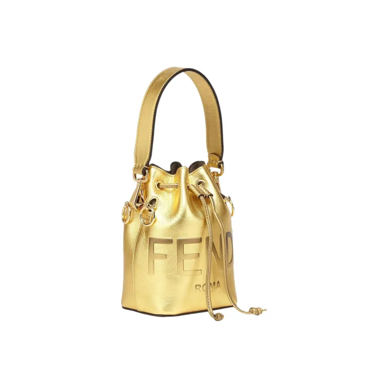 FENDI Mon Tresor Calfskin Bucket Bags Shoulder Bag Crossbody Bag Handbag Mini Women's Gold-1
