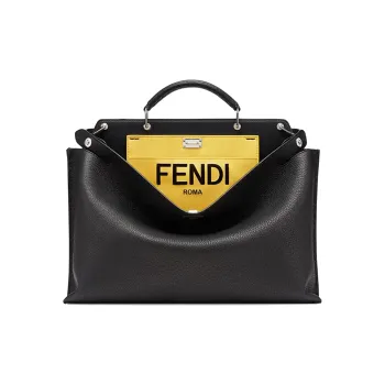 FENDI Peekaboo Cow Leather Briefcase One Shoulder Handbag Men's Black & Yellow