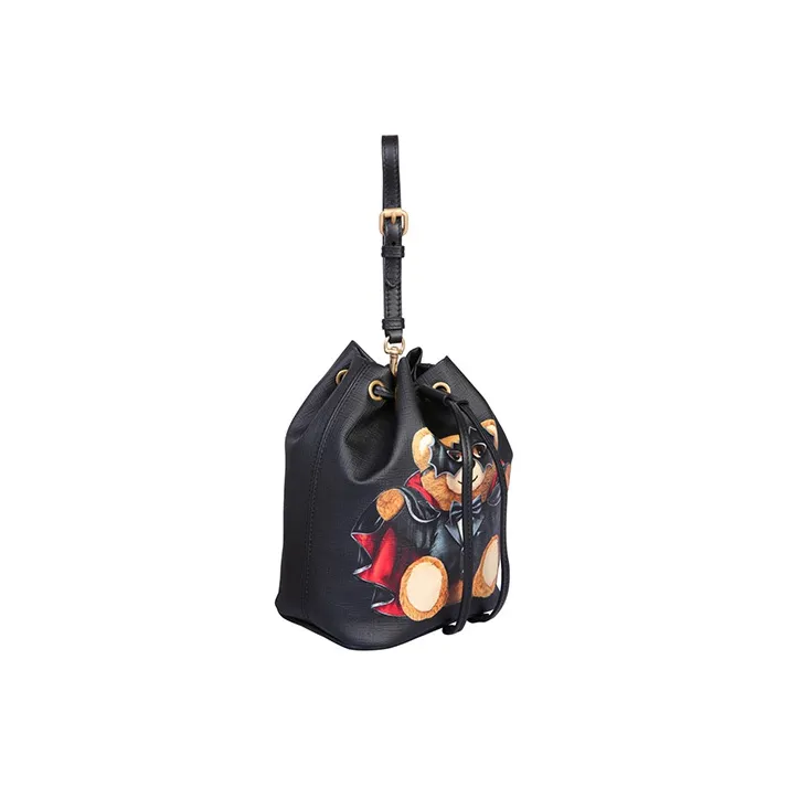 MOSCHINO Leather Bucket Bags Shoulder Bag Crossbody Bag Mini Women's Black-2