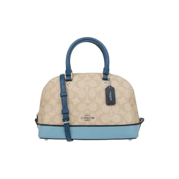 COACH Sierra Leather PVC Portable One Shoulder Shell Crossbody Bag Medium Size Women's Bright Blue With Khaki Monogram