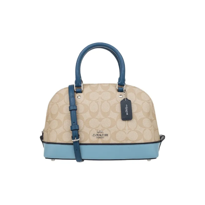 COACH Sierra Leather PVC Portable One Shoulder Shell Crossbody Bag Medium Size Women's Bright Blue With Khaki Monogram-0