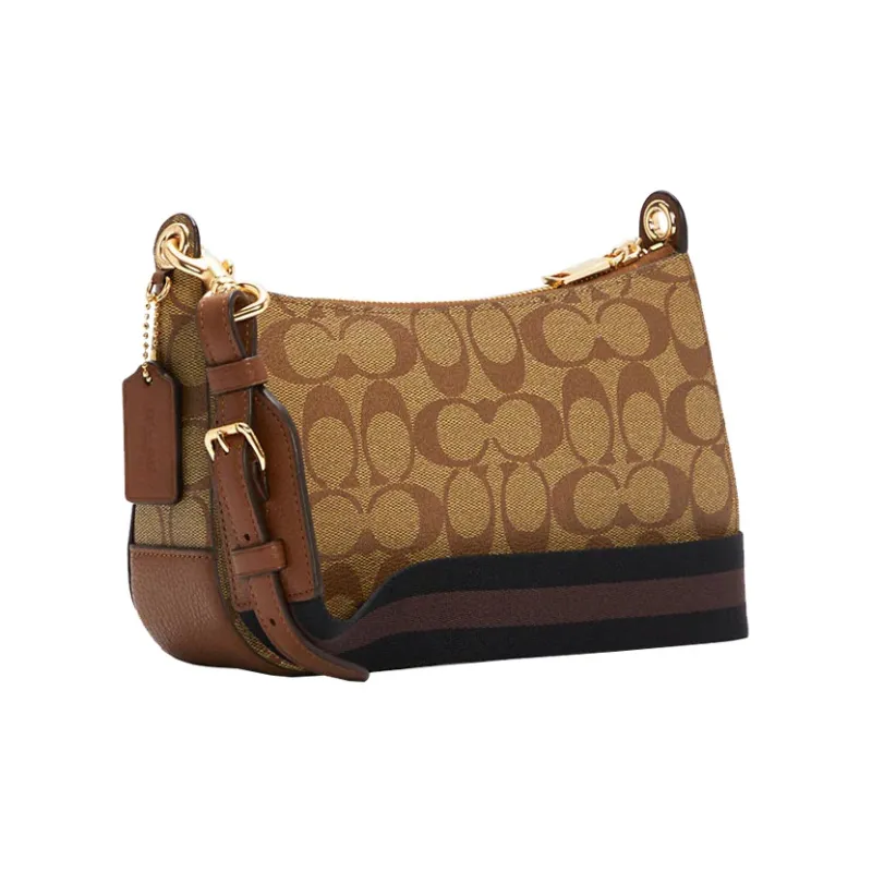 COACH Jes Canvas With Leather Mahjong Bag Crossbody Shoulder Bag Medium Size Women's Light Khaki-1