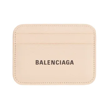 Balenciaga Grained Calfskin Card Holder Mini Women's Beige