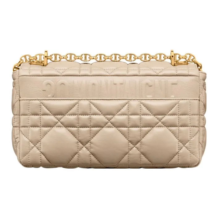 DIOR Caro Calfskin Chain Shoulder Bag Crossbody Bag Medium Size Women's Natural-4