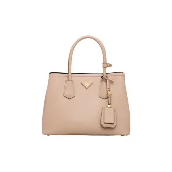 PRADA Double Leather Handbag Small Size Women's Pink