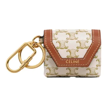 CELINE Cow Leather Eco-Friendly Key Pouch With Earphone Case Women's Brown