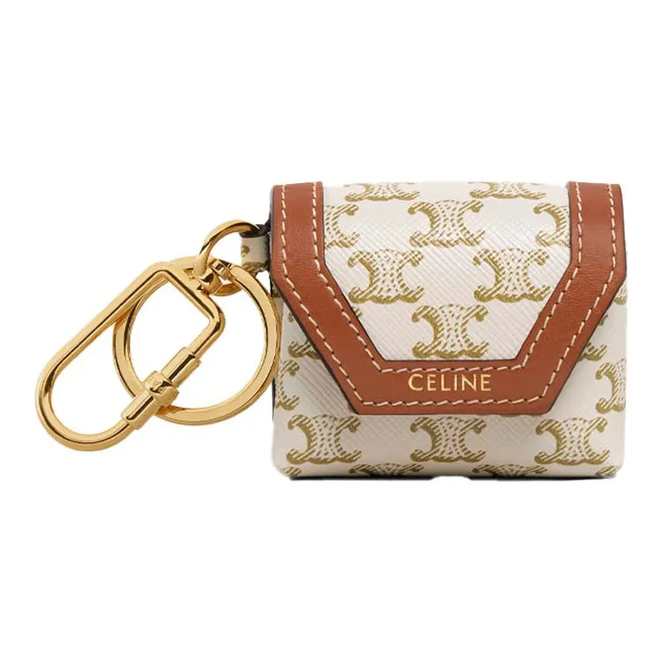 CELINE Cow Leather Eco-Friendly Key Pouch With Earphone Case Women's Brown-0