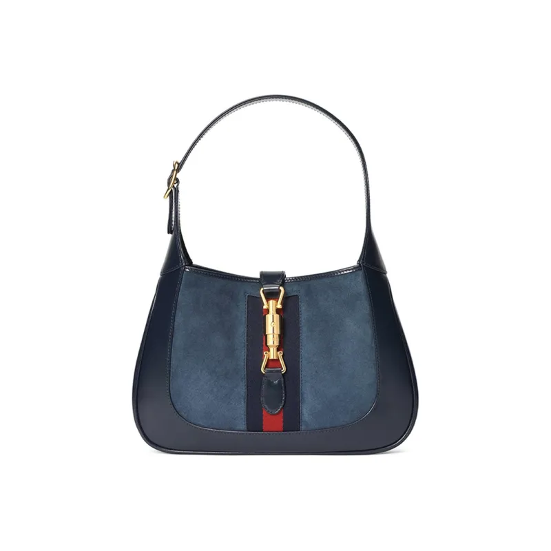 GUCCI Jackie 1961 Suede With Leather Crescent Shoulder Bag Shoulder Bag Small Size Women's Blue-1