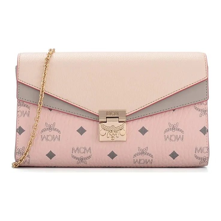 MCM Millie Visetos Leather Shoulder Bag, Crossbody Bag Women's Pink & White-0