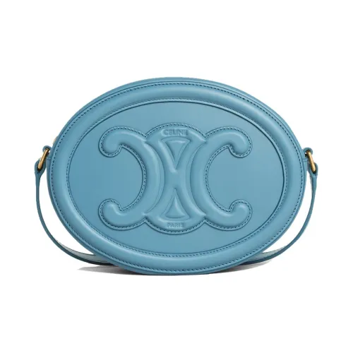 CELINE Triomphe Smooth Cow Leather Mooncake Bag Shoulder Bag Crossbody Bag Medium Size Women's Denim Blue
