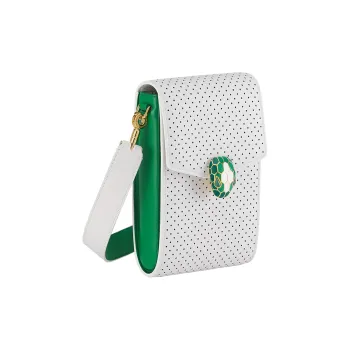 BVLGARI CASABLANCA Collaboration Cow Leather Crossbody Bag Shoulder Bag Small Size Women's White/Green