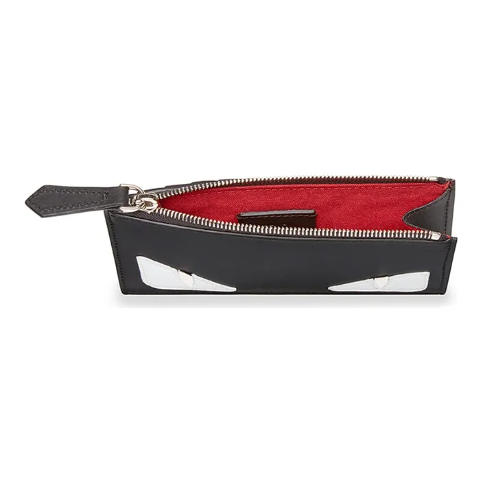 FENDI Leather Patchwork Cow Leather Coin Purses Card Holders Men's Black/White-1