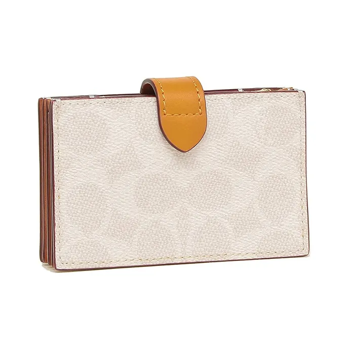 COACH Accordion Zip Monogram Canvas With Leather Card Holder Women's White Brown-2