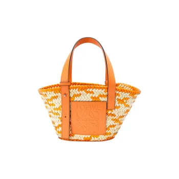 LOEWE Anagram Basket Cow Leather Handbag Small Size Women's Orange