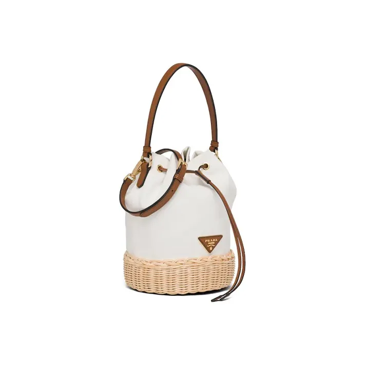 PRADA Nylon With Leather Bucket Bags Handbags Women's Natural White-1