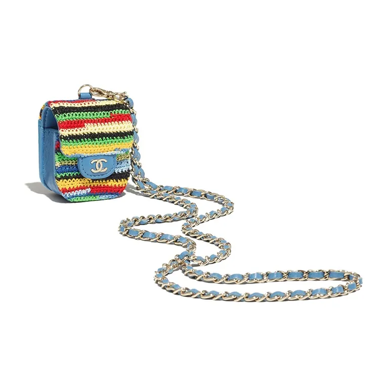 CHANEL Embroidery & Metal AirPods Headphone Case Women's Multicolor & Blue-3