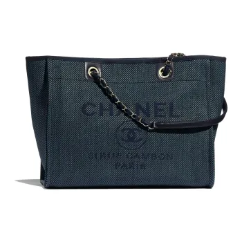 CHANEL Fabric Handbag Women's Marine Blue