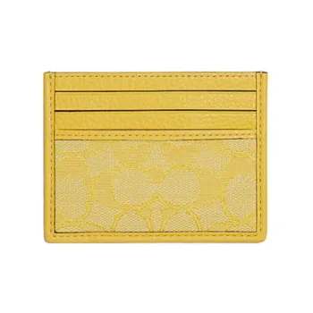 COACH Jacquard Fabric With Pebbled Leather Accents Card Holder Mini Women's Yellow