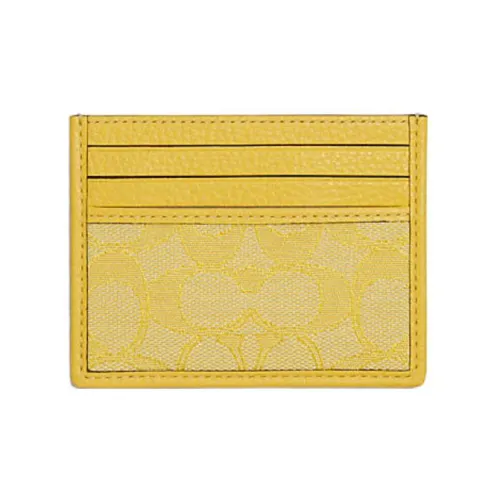 COACH Jacquard Fabric With Pebbled Leather Accents Card Holder Mini Women's Yellow
