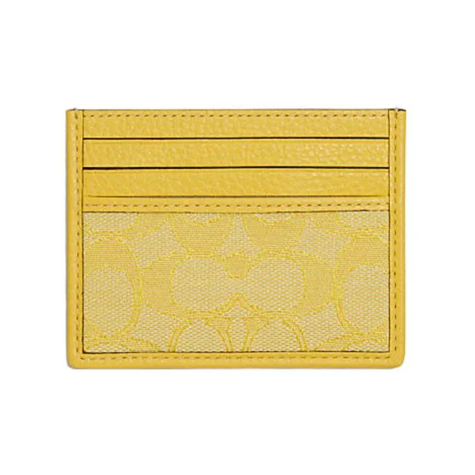 COACH Jacquard Fabric With Pebbled Leather Accents Card Holder Mini Women's Yellow-0