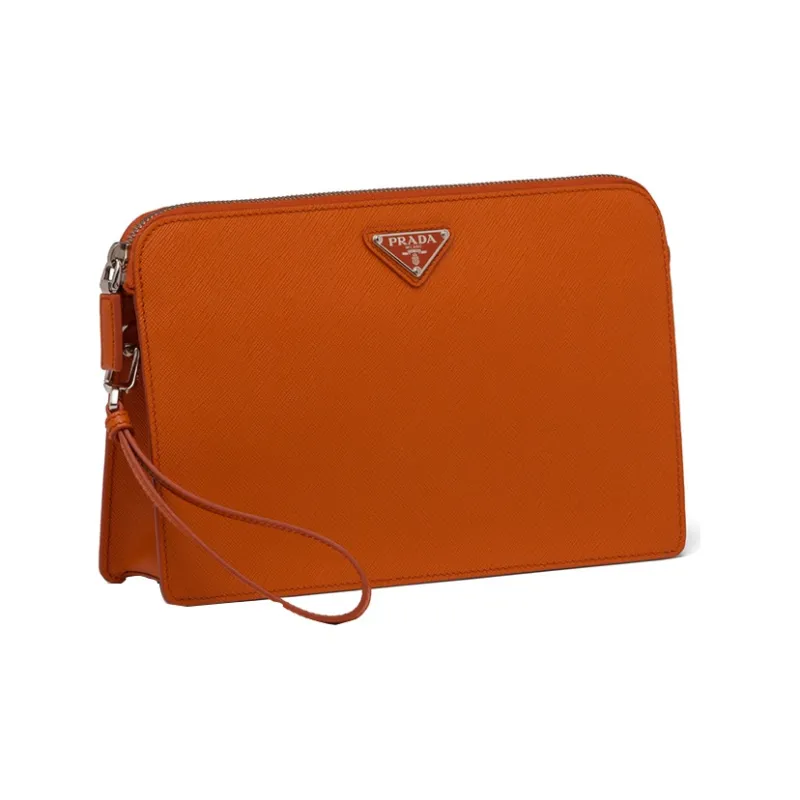 PRADA Saffiano Leather Material Clutch Men's Papaya Color-1