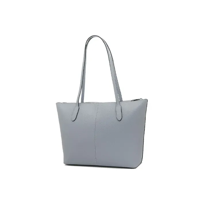COACH Zip Top Tote Leather Tote Bag, Shopping Bag, Handbag, Shoulder Bag Women's Haze Blue Solid Color Morandi Color-3
