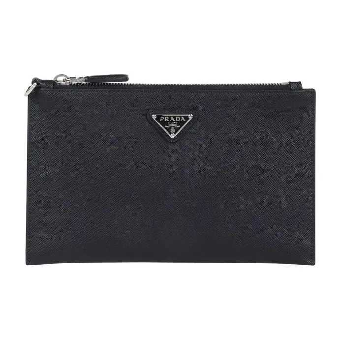 PRADA Cow Leather Clutch Small Size Men's Black-4