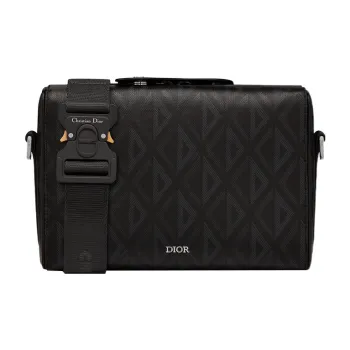 DIOR Smooth Cow Leather Messenger Bag Handbag Shoulder Bag Crossbody Bag Small Size Men's Black