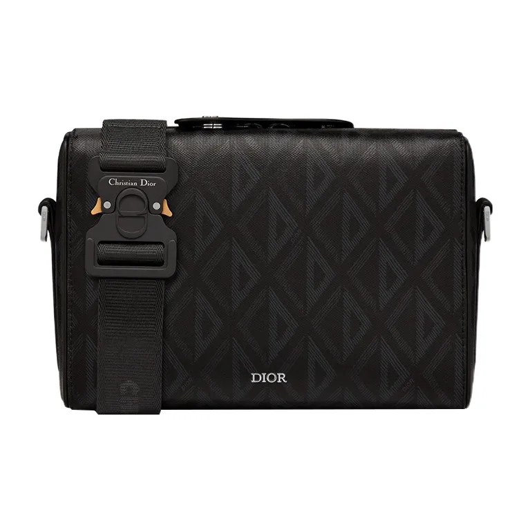 DIOR Smooth Cow Leather Messenger Bag Handbag Shoulder Bag Crossbody Bag Small Size Men's Black-0