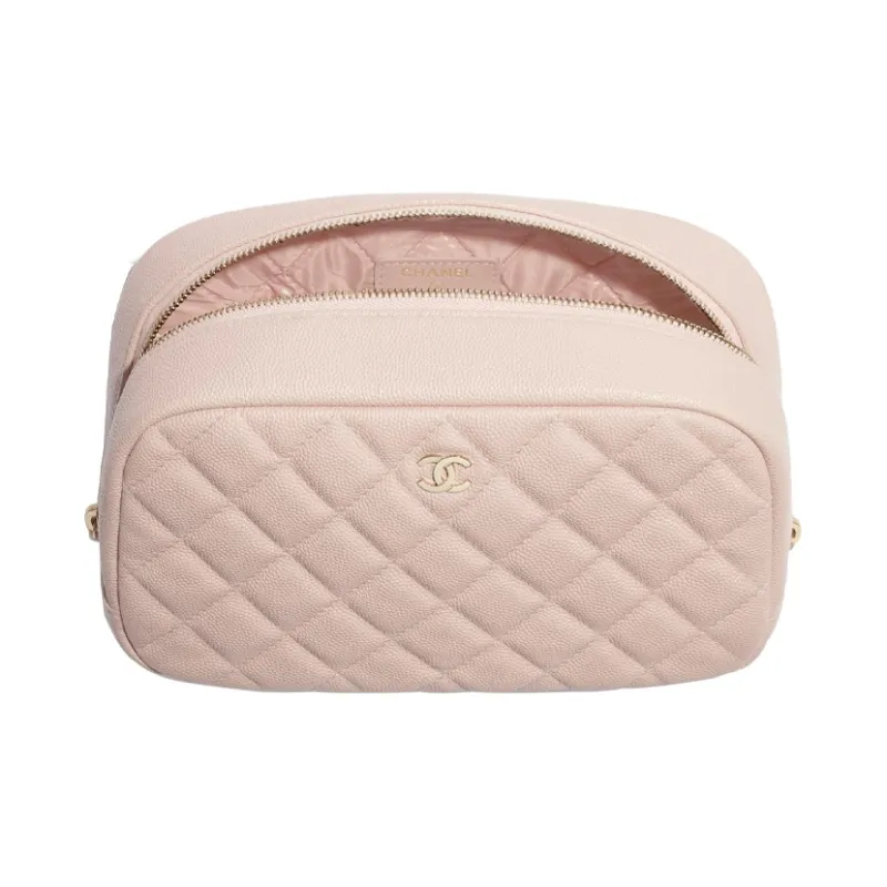 CHANEL Grain Embossed Caviar Calfskin With Metal Pouch, Zipper Clutch Women's Pink-3