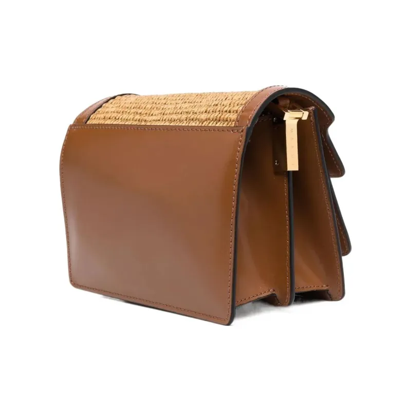 MARNI Calfskin Cotton Shoulder Bag, Crossbody Bag Women's Brown-2